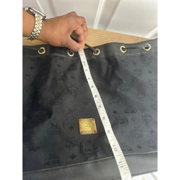 Vintage MCM Bag Black Nylon with Leather Trim Visetos Drawstring Bucket Bag - Picture 14 of 15